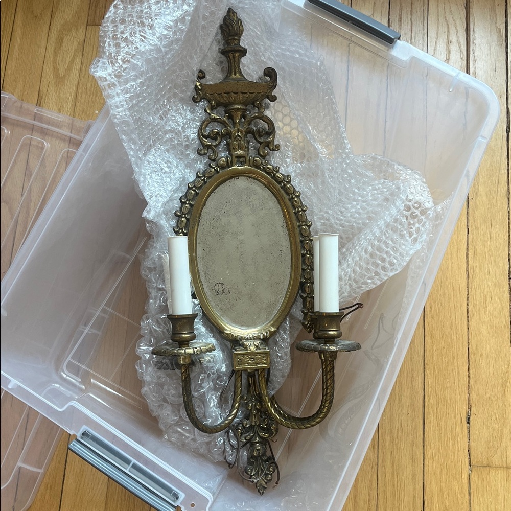 Vintage Gold Wall Sconce with Mirror